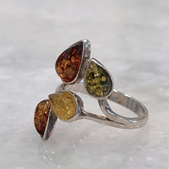 Multicolor Baltic Amber Sterling Silver Ring - Picture 3 of 8